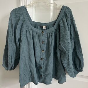 Women's Blue Button-Up Top
